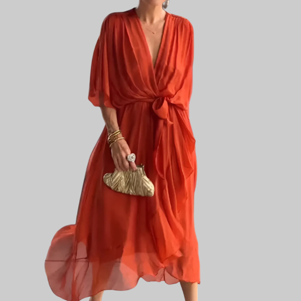 Chalin Abito Donna Midi – Vestito Incrociato Elegante, Tessuto Fluido, Casual Chic