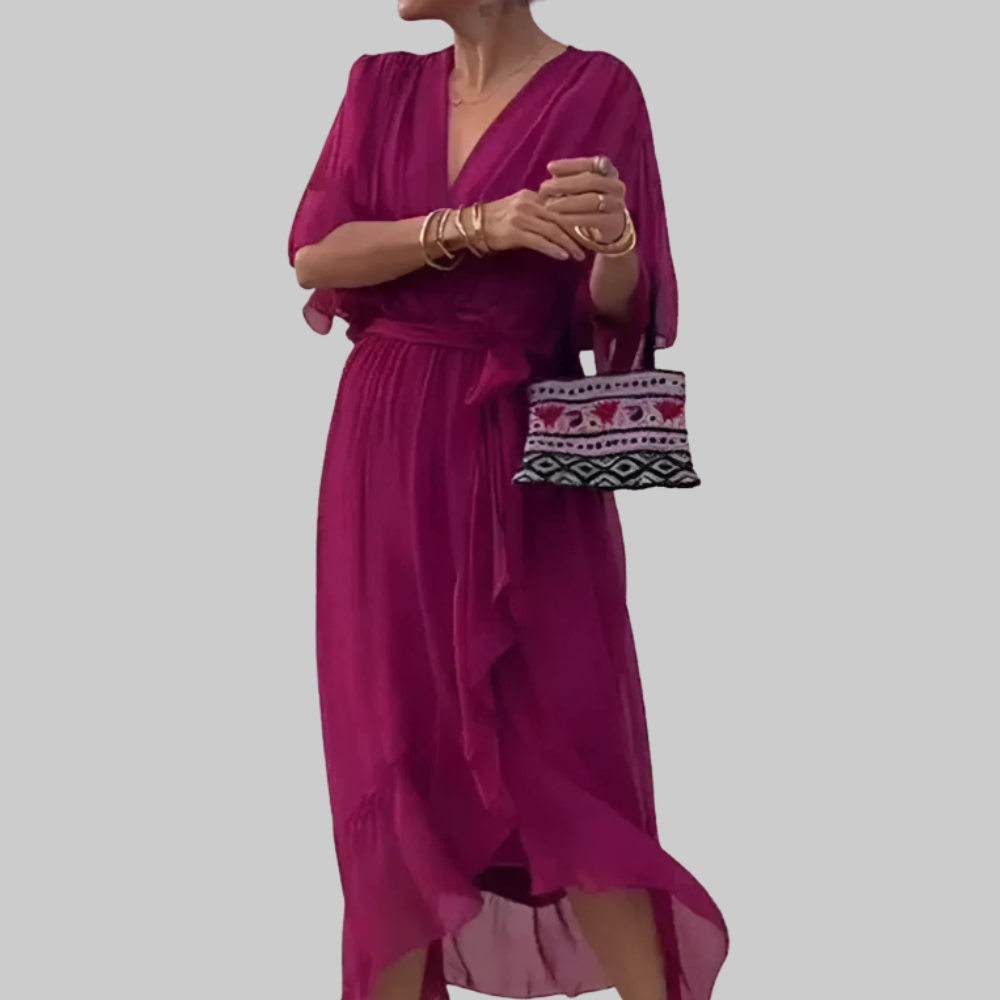 Chalin Abito Donna Midi – Vestito Incrociato Elegante, Tessuto Fluido, Casual Chic