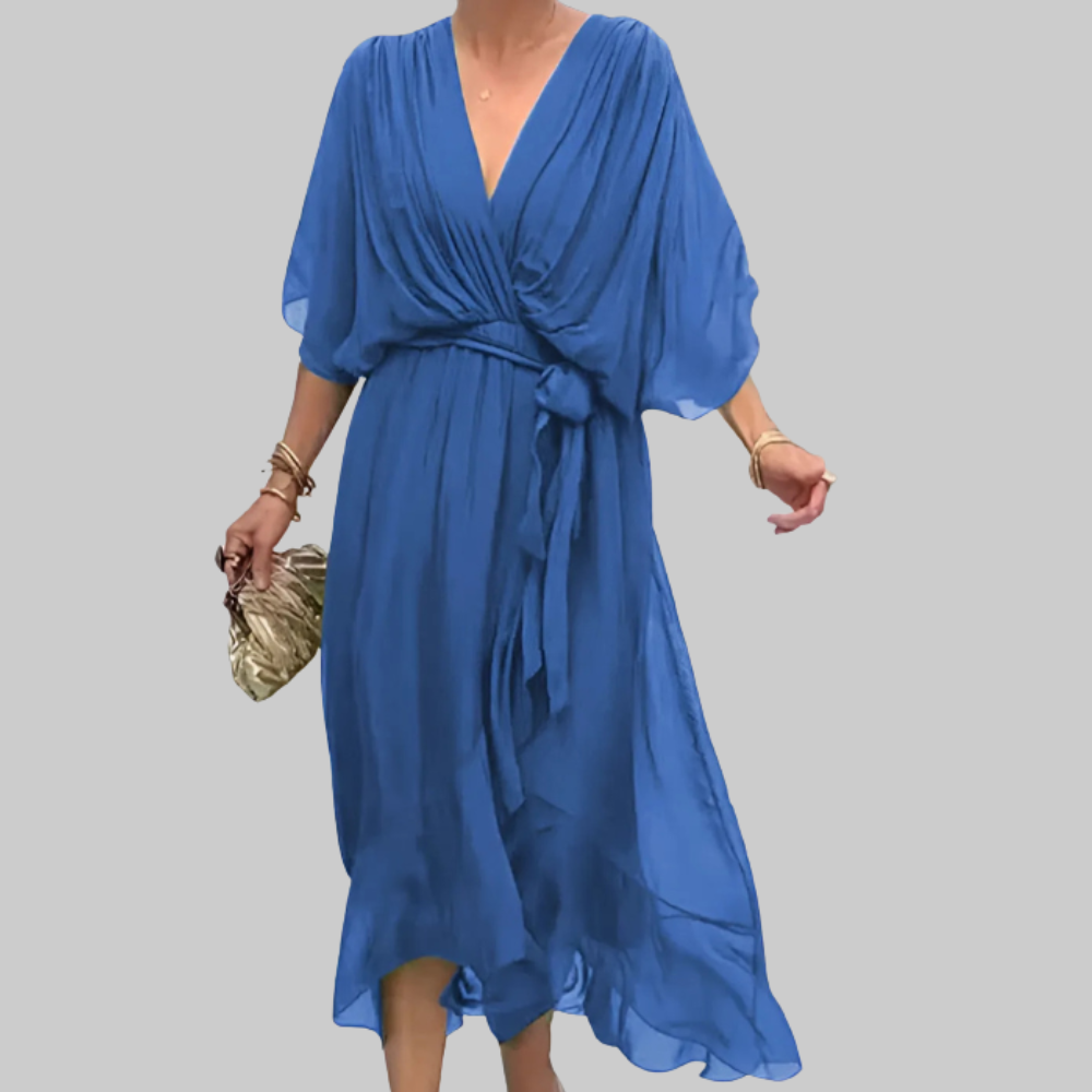 Chalin Abito Donna Midi – Vestito Incrociato Elegante, Tessuto Fluido, Casual Chic
