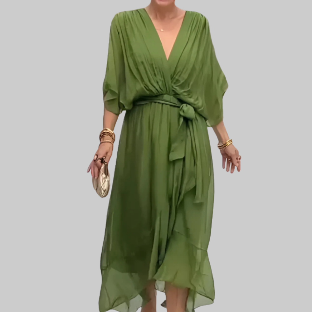 Chalin Abito Donna Midi – Vestito Incrociato Elegante, Tessuto Fluido, Casual Chic