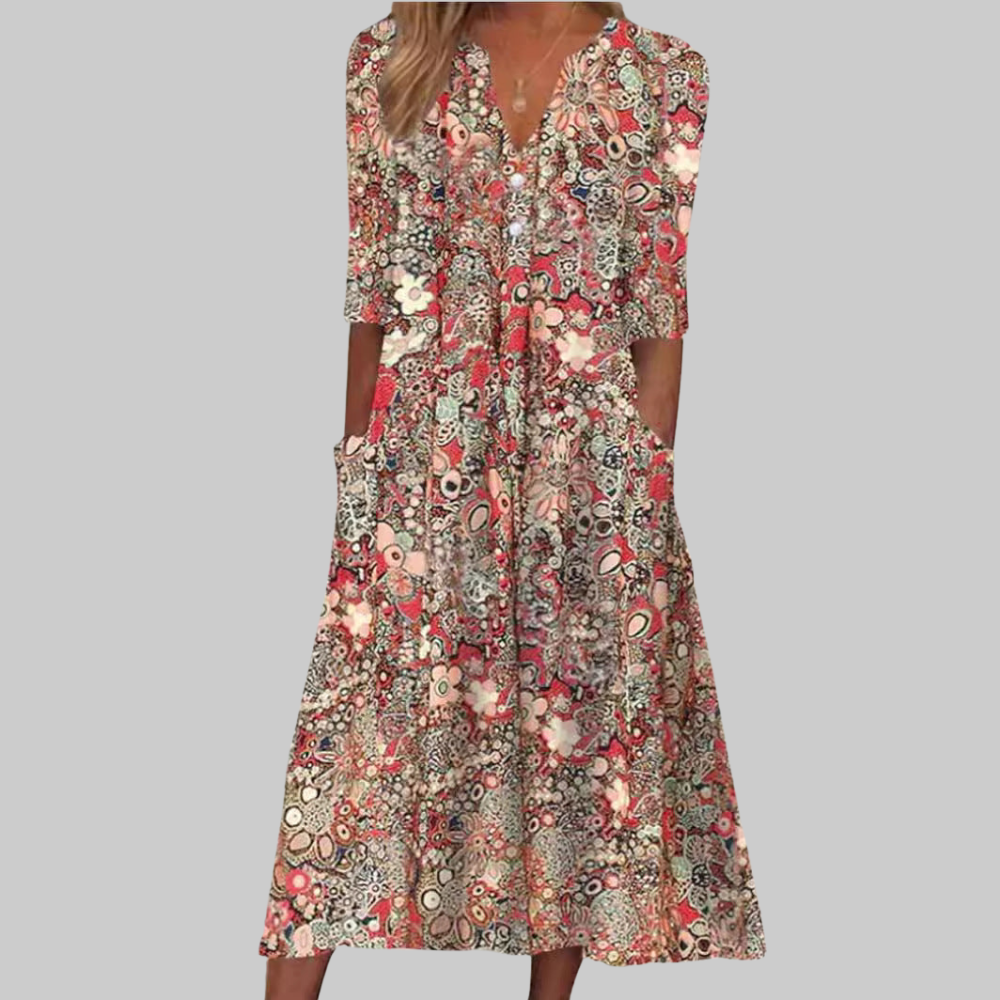 Tinne Vestido Mujer Camisero – Vestido Floral Elegante, Botones, Midi Casual Chic