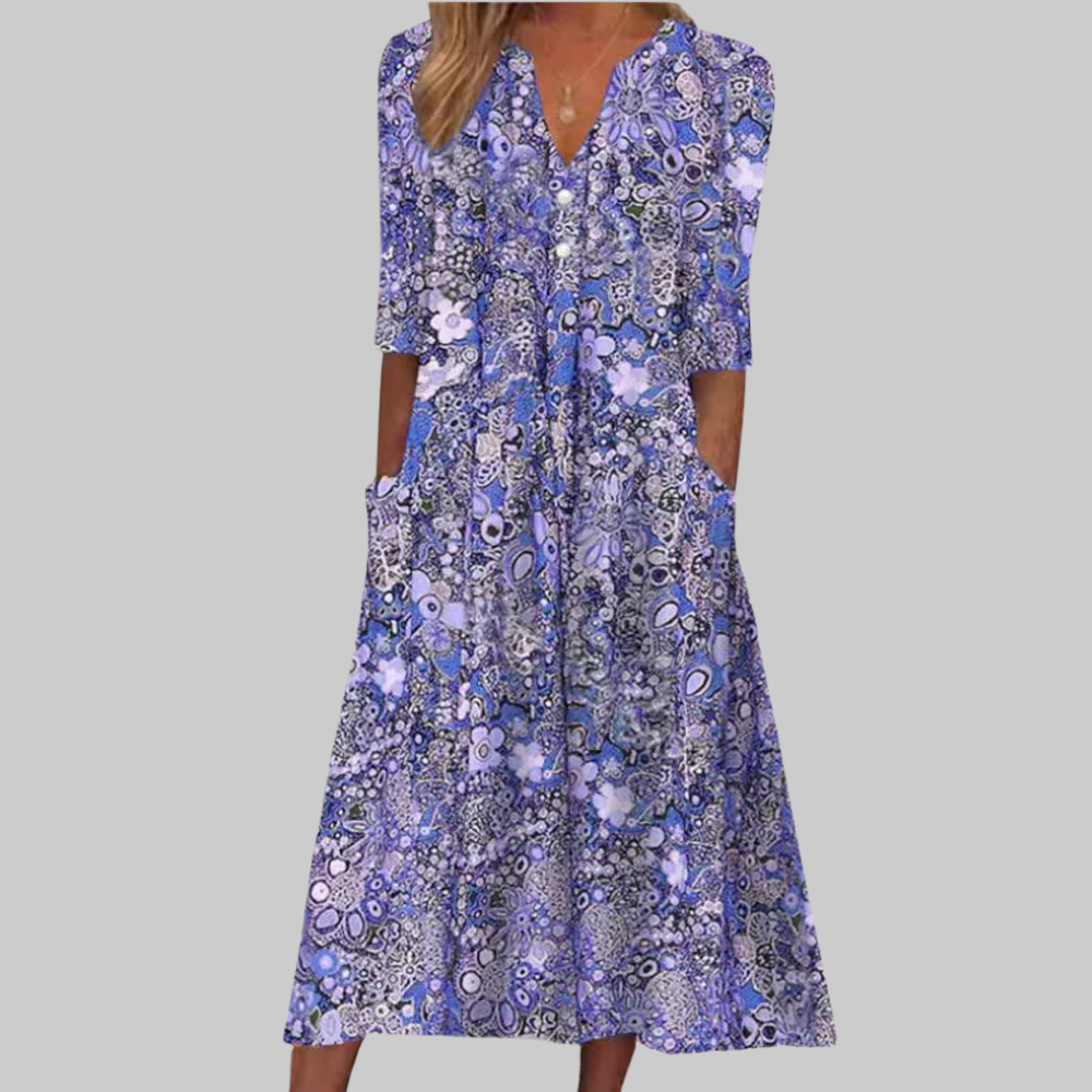 Tinne Abito Donna Chemisier – Vestito Floreale Elegante, Bottoni, Midi Casual Chic