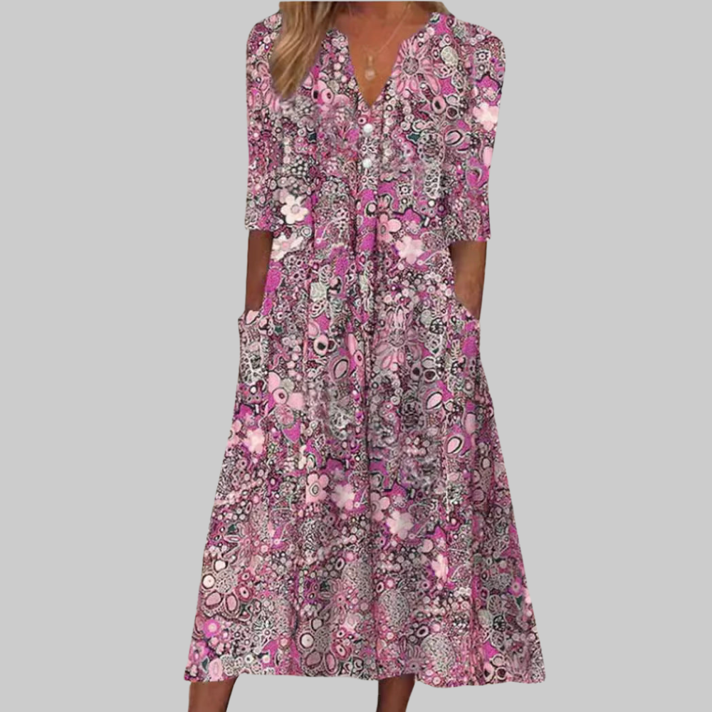 Tinne Abito Donna Chemisier – Vestito Floreale Elegante, Bottoni, Midi Casual Chic