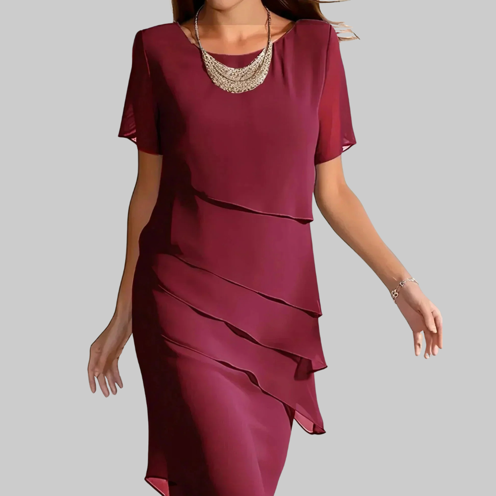 Jirdine Abito Donna Elegante – Vestito Modellante Midi, Design a Strati, Casual Chic