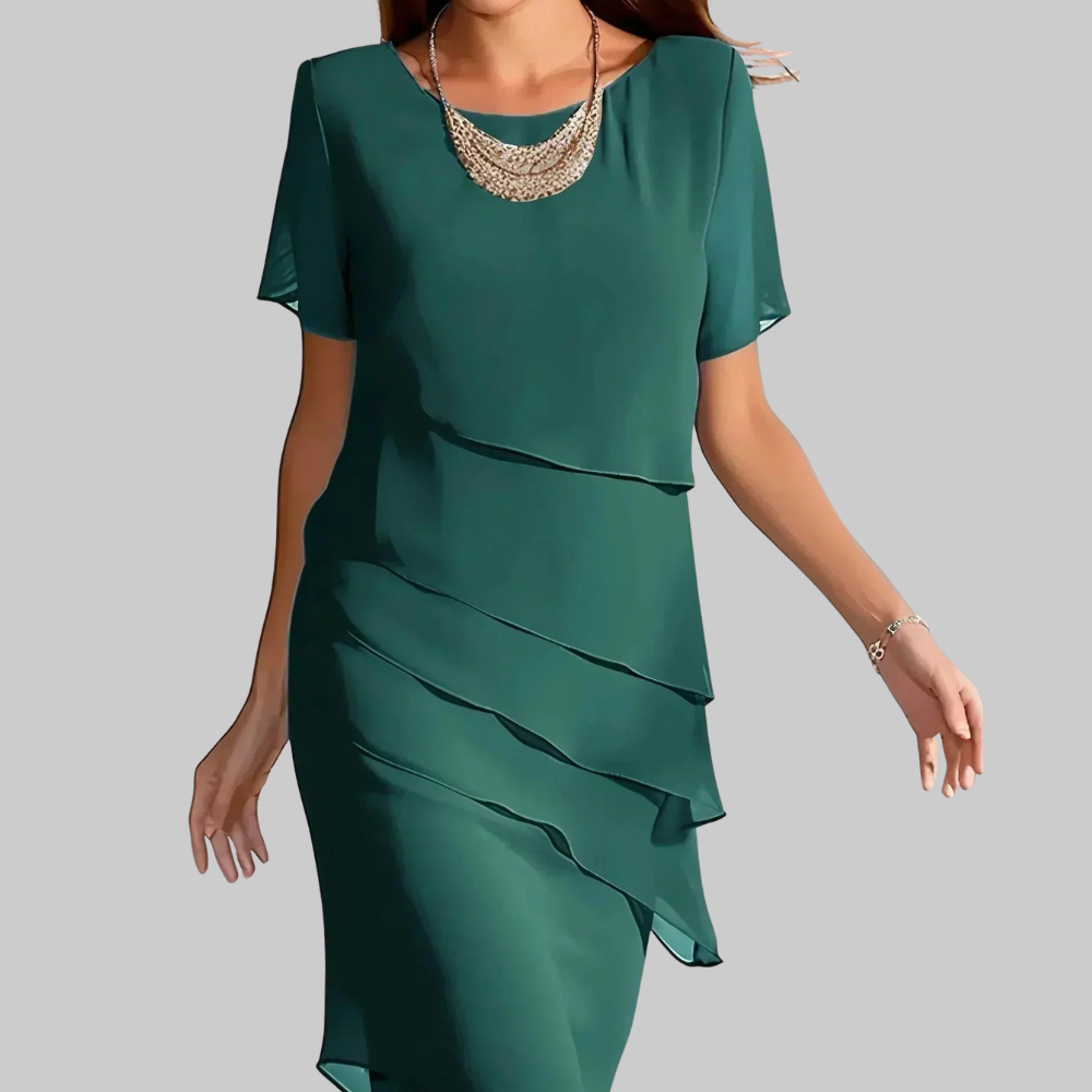 Jirdine Abito Donna Elegante – Vestito Modellante Midi, Design a Strati, Casual Chic