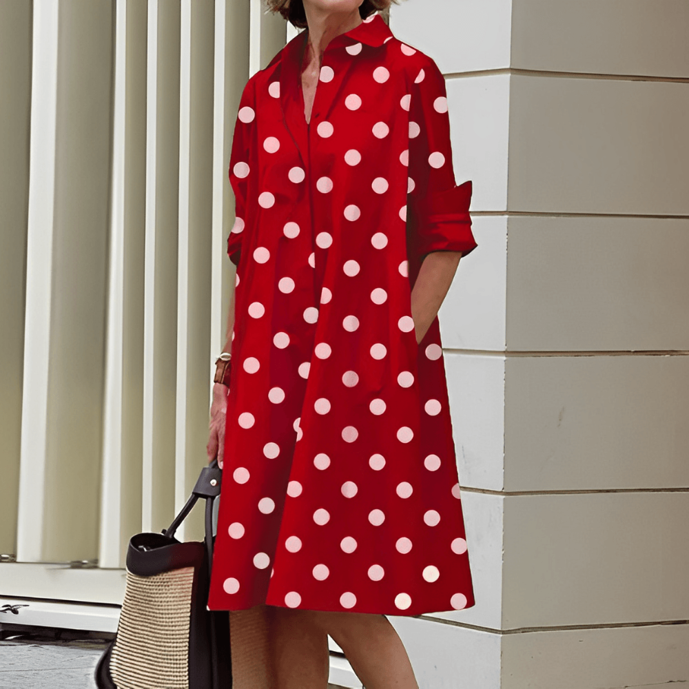 Shiela Abito Donna in Lino – Vestito Elegante Scollo V, Collo Alto, Maniche 3/4 Casual Chic