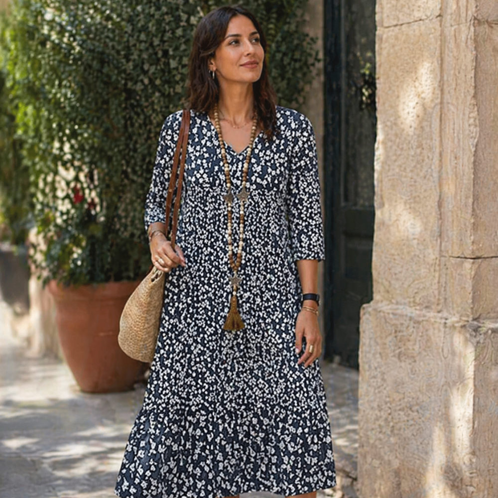 Kelina Robe Femme Élégante – Robe Midi Raffinée, Tissu Léger, Chic Décontracté