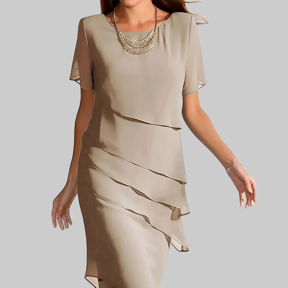 Jirdine Abito Donna Elegante – Vestito Modellante Midi, Design a Strati, Casual Chic