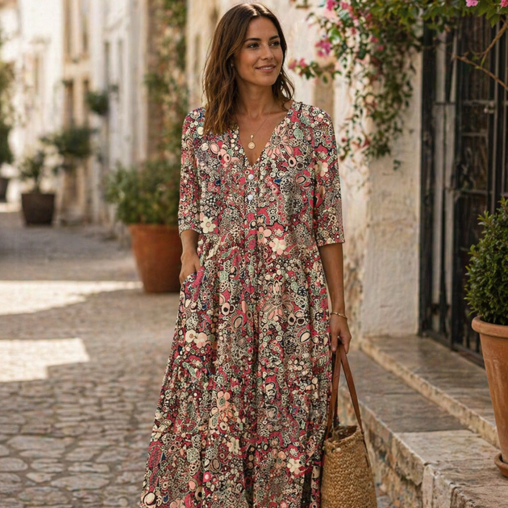 Tinne Vestido Mujer Camisero – Vestido Floral Elegante, Botones, Midi Casual Chic