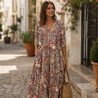 Tinne Vestido Mujer Camisero – Vestido Floral Elegante, Botones, Midi Casual Chic