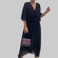 Chalin Robe Femme Midi – Robe Croisée Élégante, Tissu Fluide, Chic Décontracté