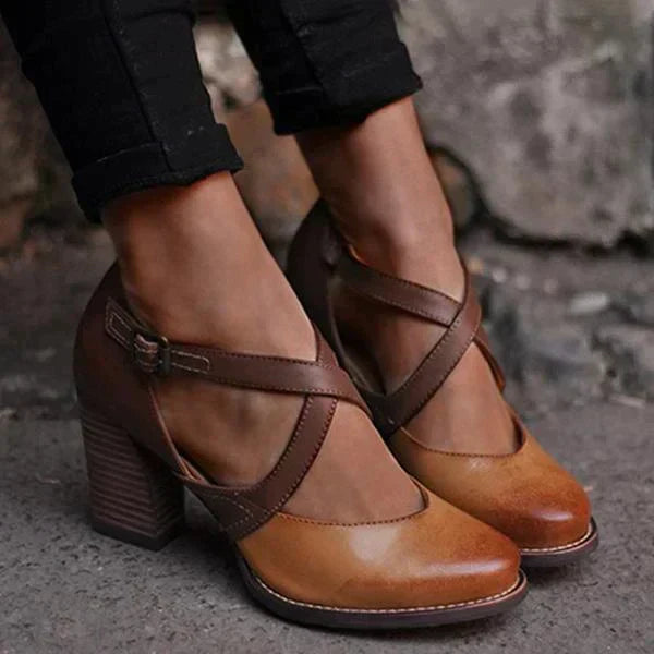 Roselyn Women's Leather Sandals – Elegant Low Heel, Comfortable, Summer, Casual Chic