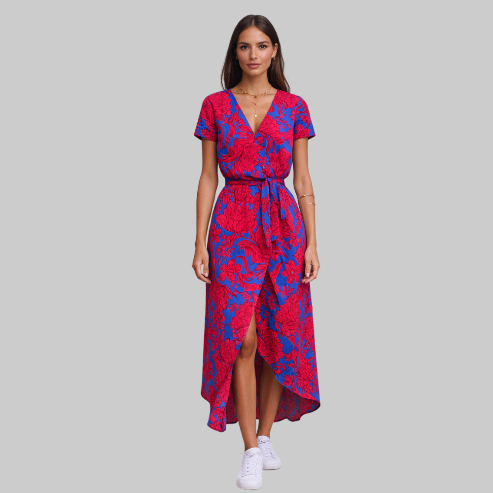 Elodie Vestido Elegante de Mujer de Verano – Vestido de Algodón y Lino con Escote en V Fluido