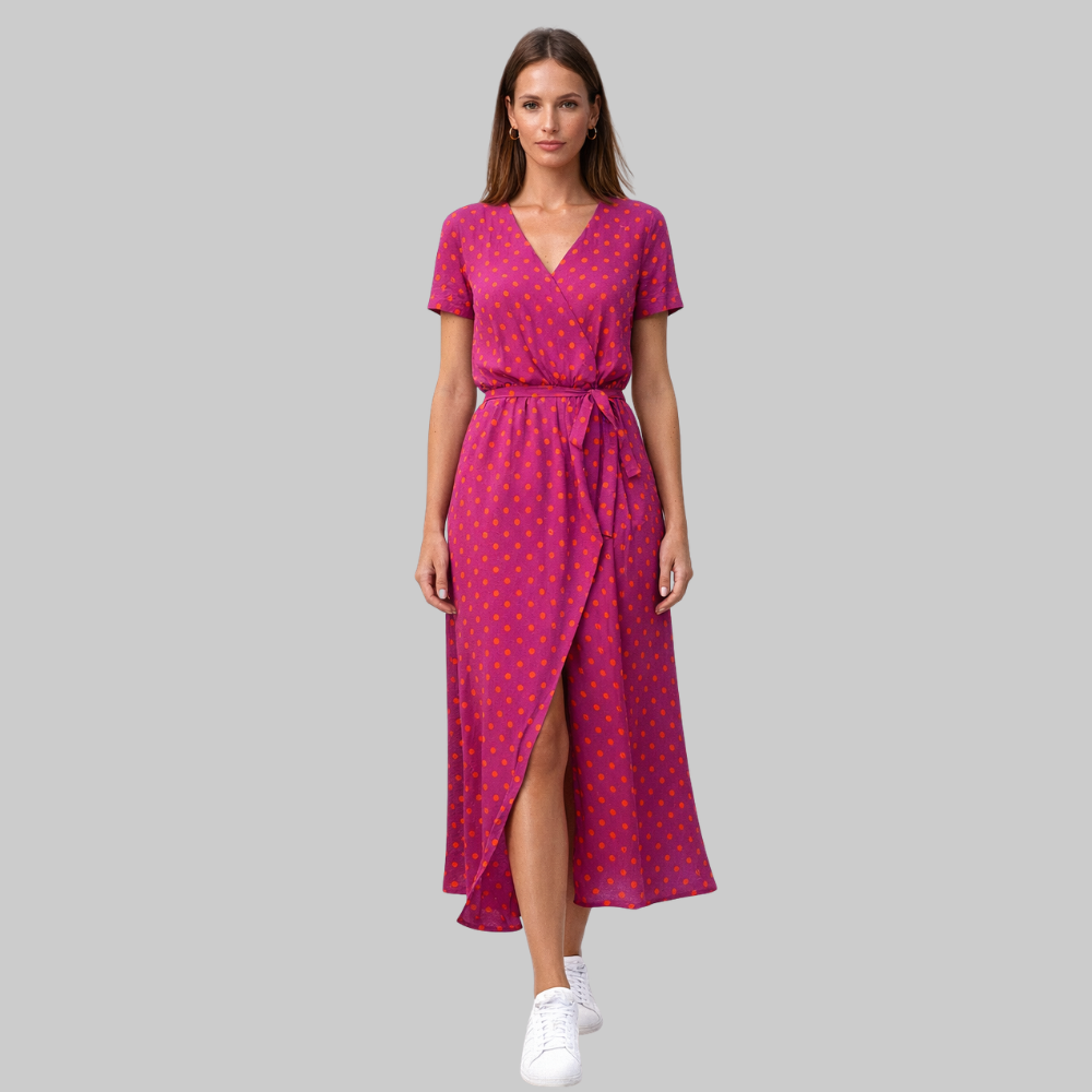 Elodie Vestido Elegante de Mujer de Verano – Vestido de Algodón y Lino con Escote en V Fluido