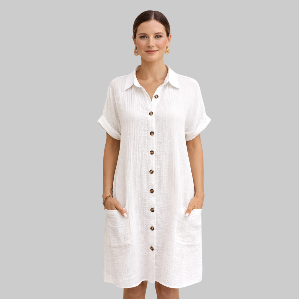 Eloise Abito Donna Mini Estivo Vintage – Vestito Cotone Lino con Scollo a V
