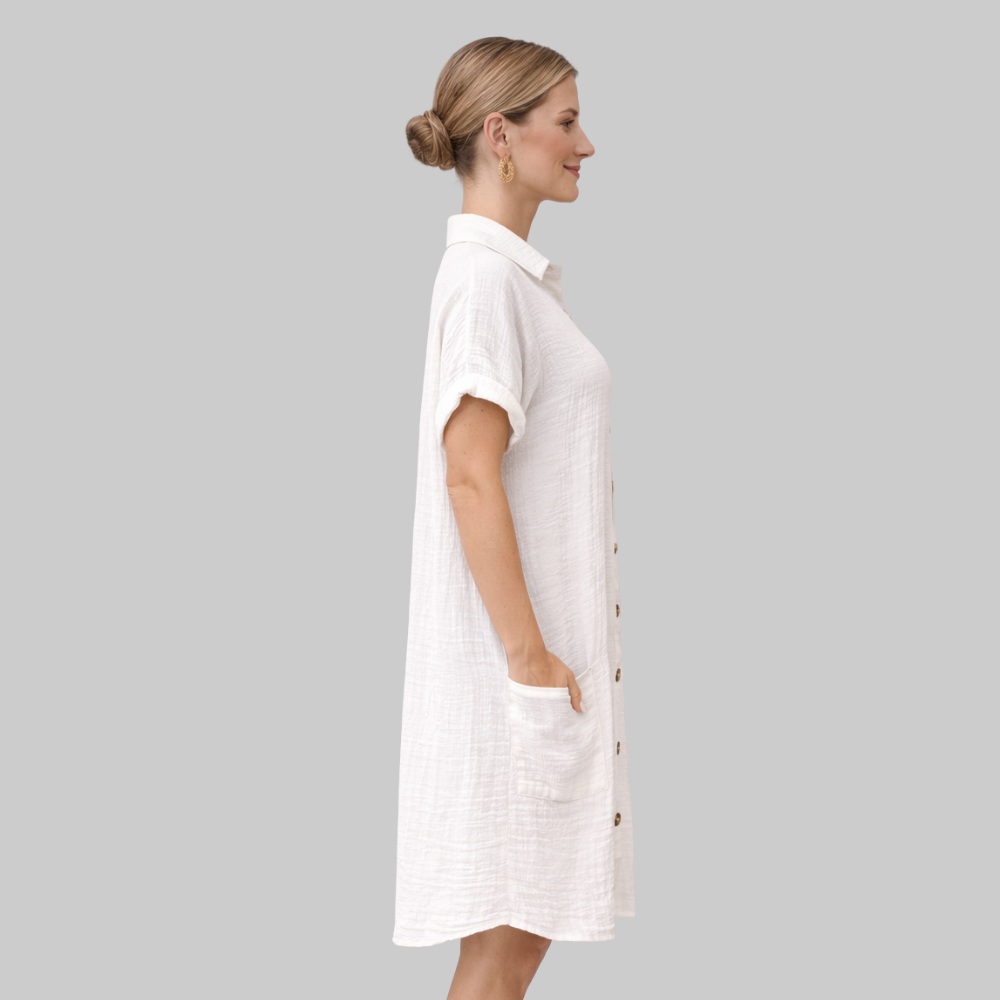 Eloise Abito Donna Mini Estivo Vintage – Vestito Cotone Lino con Scollo a V