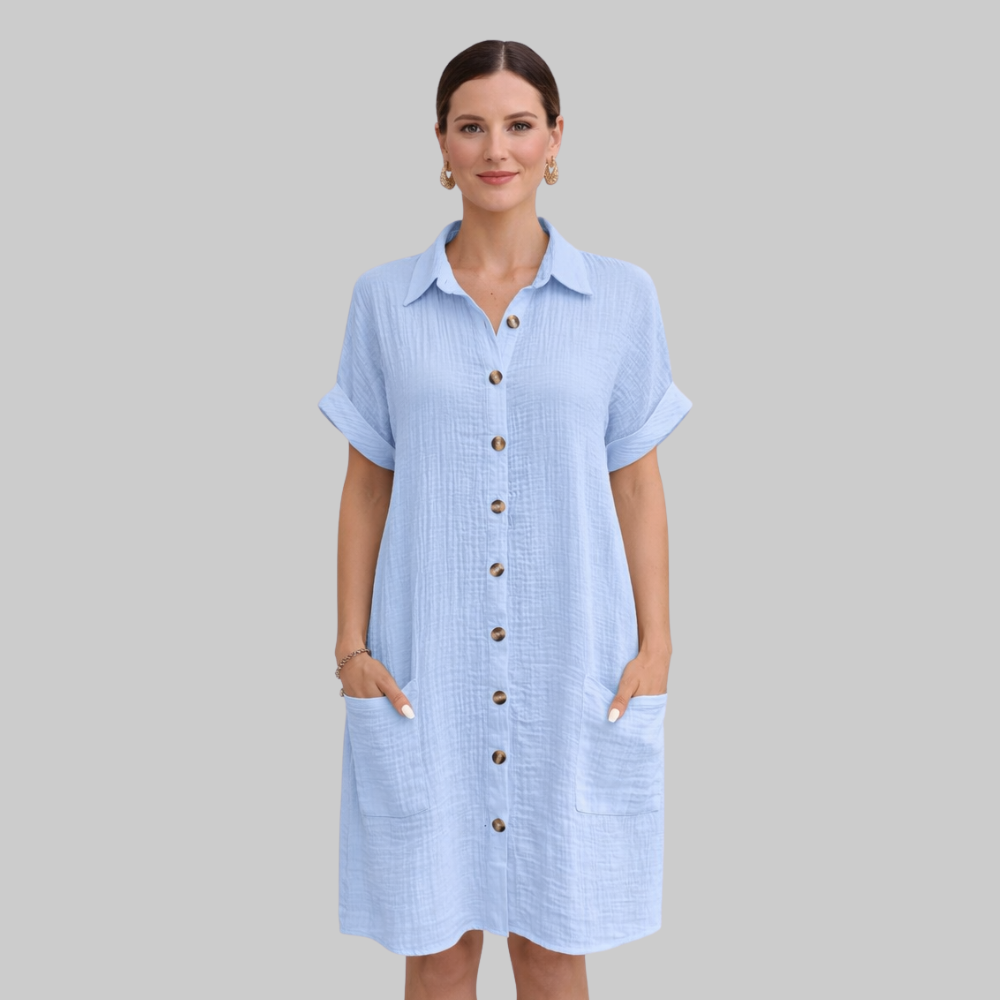 Eloise Vestido Mini de Mujer Vintage de Verano – Vestido de Algodón y Lino con Escote en V