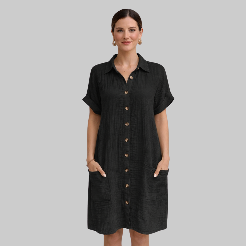 Eloise Vestido Mini de Mujer Vintage de Verano – Vestido de Algodón y Lino con Escote en V