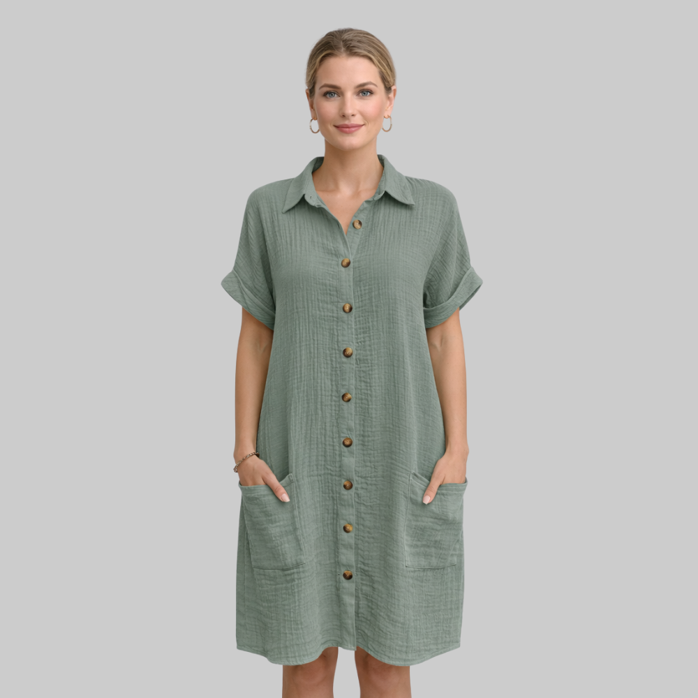 Eloise Vestido Mini de Mujer Vintage de Verano – Vestido de Algodón y Lino con Escote en V