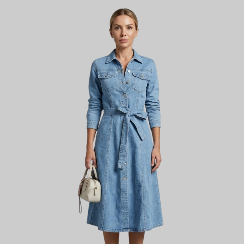 Emily Robe Femme Denim d'été – Robe douce avec boutons style casual chic
