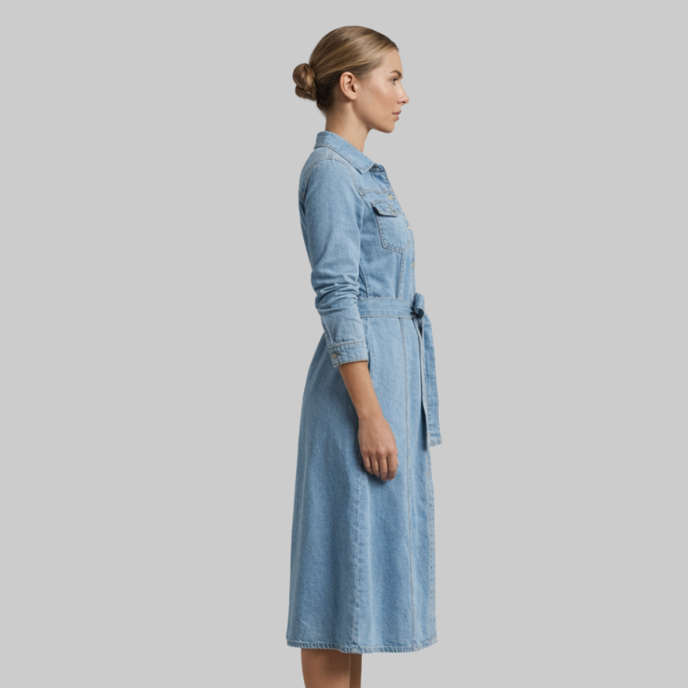 Emily Robe Femme Denim d'été – Robe douce avec boutons style casual chic