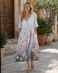Maya Vestito Donna Maxi – Stampa Floreale Boho, Scollo a V & Maniche a Palloncino