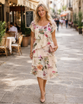 Elena Vestito Donna Midi – Stampa Floreale Boho, Girocollo & Gonna Cascata