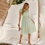 Camille Abito Donna Midi Elegante – Vestito Scollo V, Maniche Volant, Fluido Chic