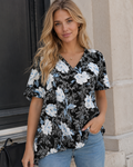 Tamsin Blouse Femme – Top en chiffon avec col en V et manches tulipe
