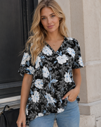 Tamsin Blouse Femme – Top en chiffon avec col en V et manches tulipe