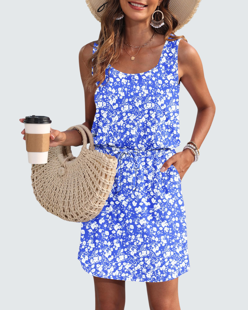 Harper Abito Estivo Donna – Vestito Corto Senza Maniche con Coulisse e Tasche