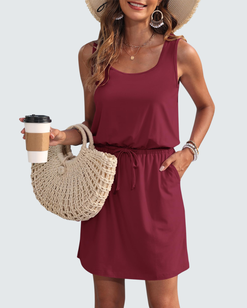 Harper Abito Estivo Donna – Vestito Corto Senza Maniche con Coulisse e Tasche