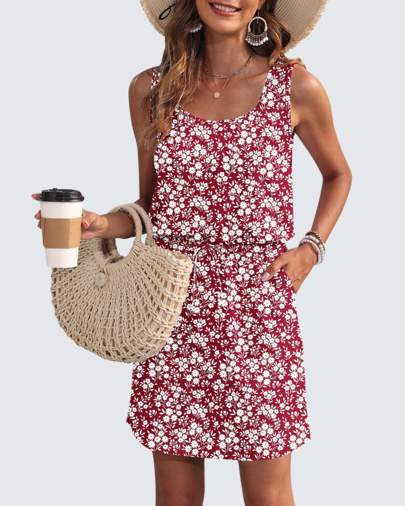 Harper Abito Estivo Donna – Vestito Corto Senza Maniche con Coulisse e Tasche