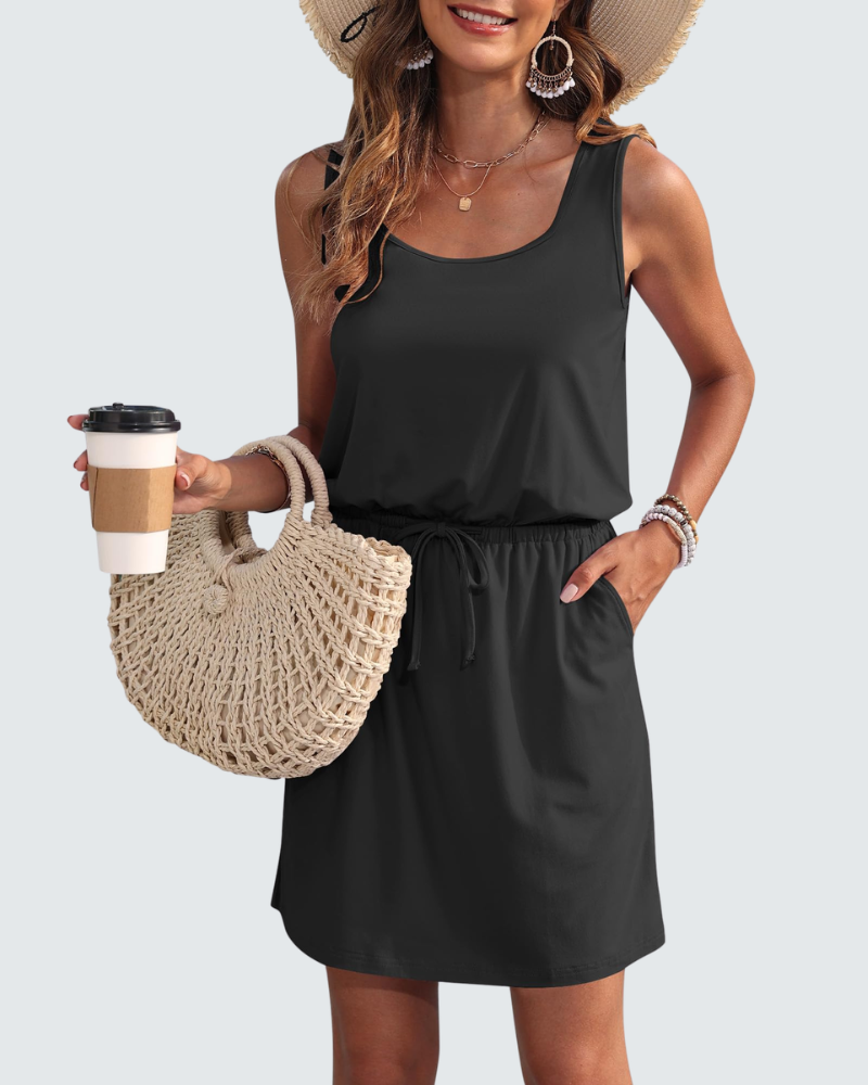 Harper Abito Estivo Donna – Vestito Corto Senza Maniche con Coulisse e Tasche