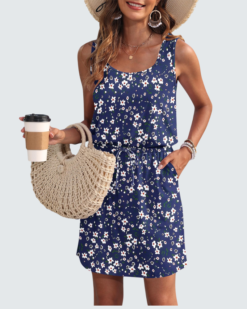 Harper Abito Estivo Donna – Vestito Corto Senza Maniche con Coulisse e Tasche