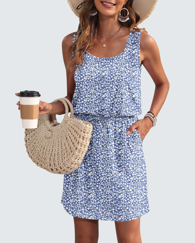 Harper Abito Estivo Donna – Vestito Corto Senza Maniche con Coulisse e Tasche