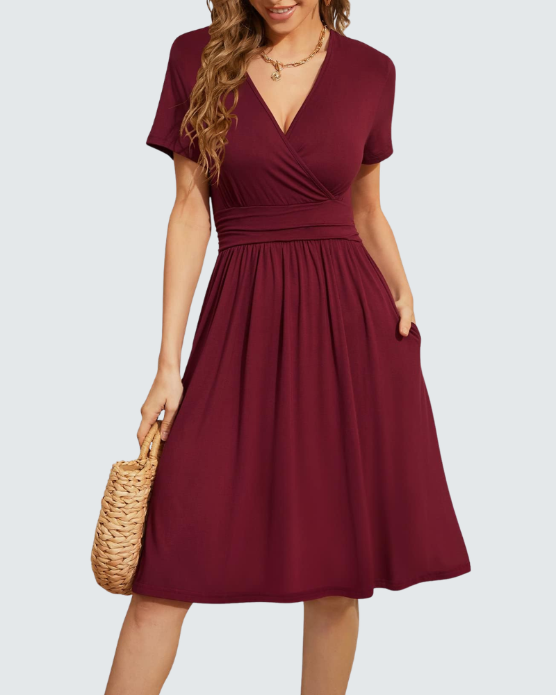 Hazel Vestido de Verano para Mujer – Vestido Floral con Escote en V, Mangas Cortas y Bolsillos
