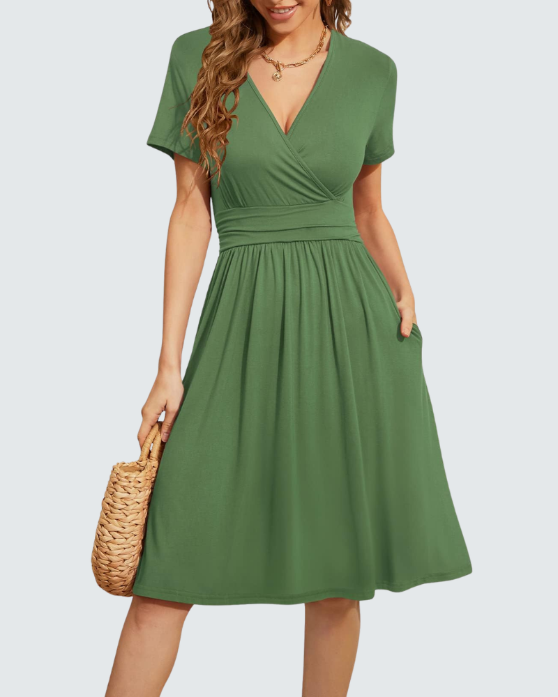 Hazel Vestido de Verano para Mujer – Vestido Floral con Escote en V, Mangas Cortas y Bolsillos