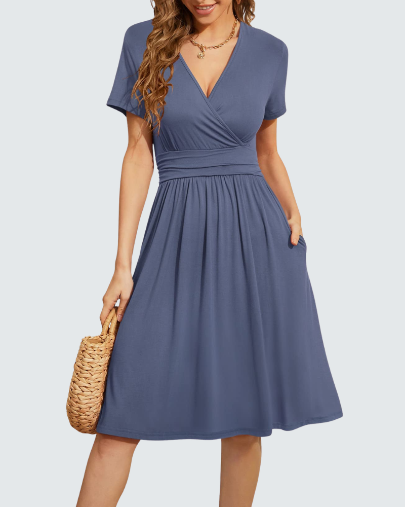Hazel Vestido de Verano para Mujer – Vestido Floral con Escote en V, Mangas Cortas y Bolsillos