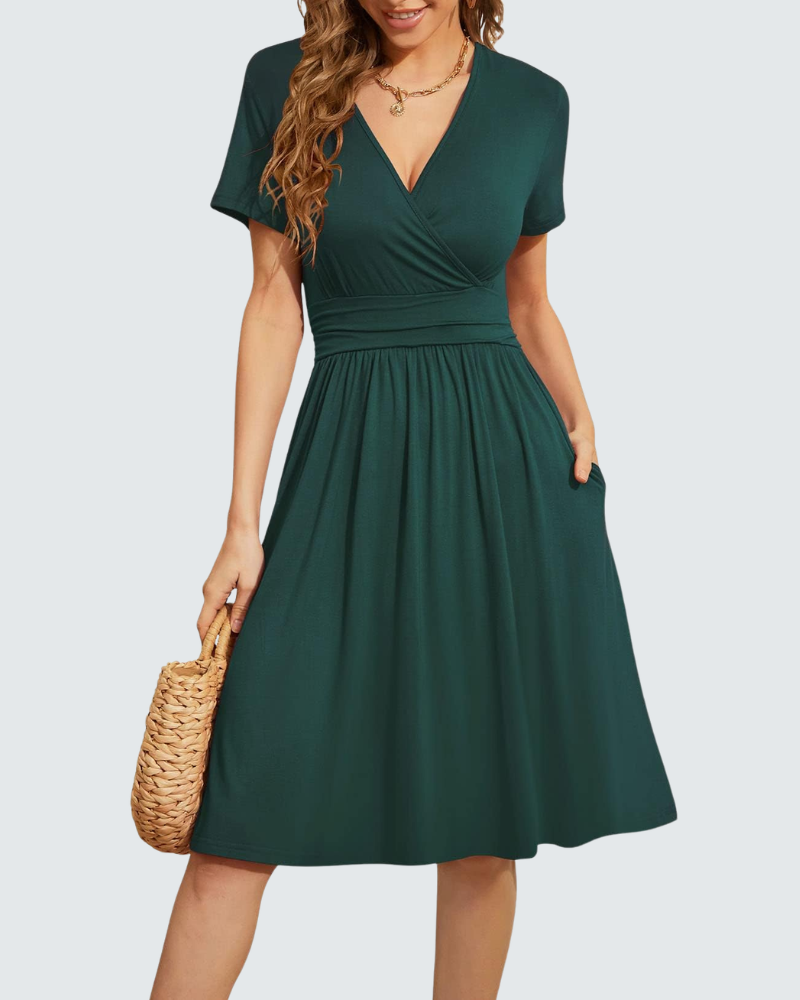 Hazel Vestido de Verano para Mujer – Vestido Floral con Escote en V, Mangas Cortas y Bolsillos