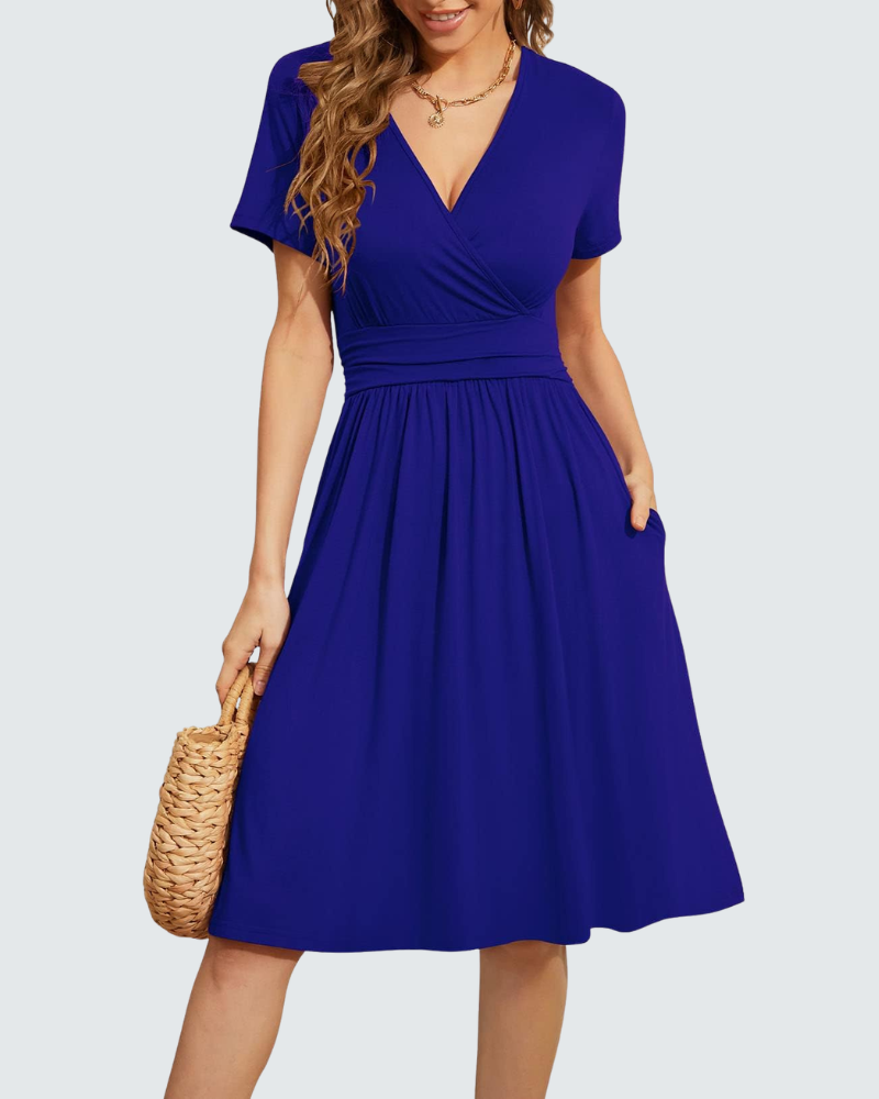 Hazel Vestido de Verano para Mujer – Vestido Floral con Escote en V, Mangas Cortas y Bolsillos