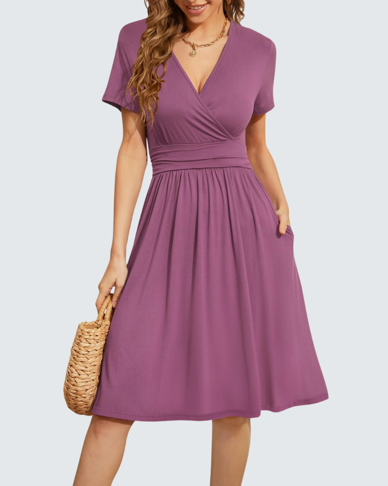 Hazel Vestido de Verano para Mujer – Vestido Floral con Escote en V, Mangas Cortas y Bolsillos
