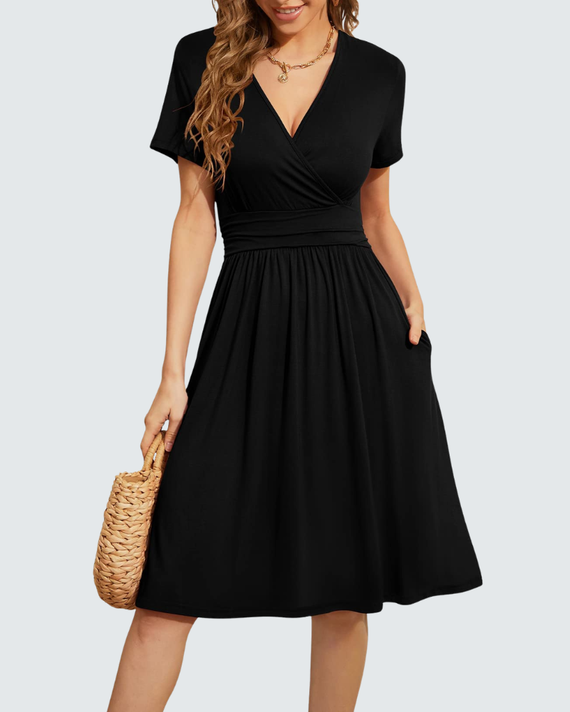 Hazel Vestido de Verano para Mujer – Vestido Floral con Escote en V, Mangas Cortas y Bolsillos