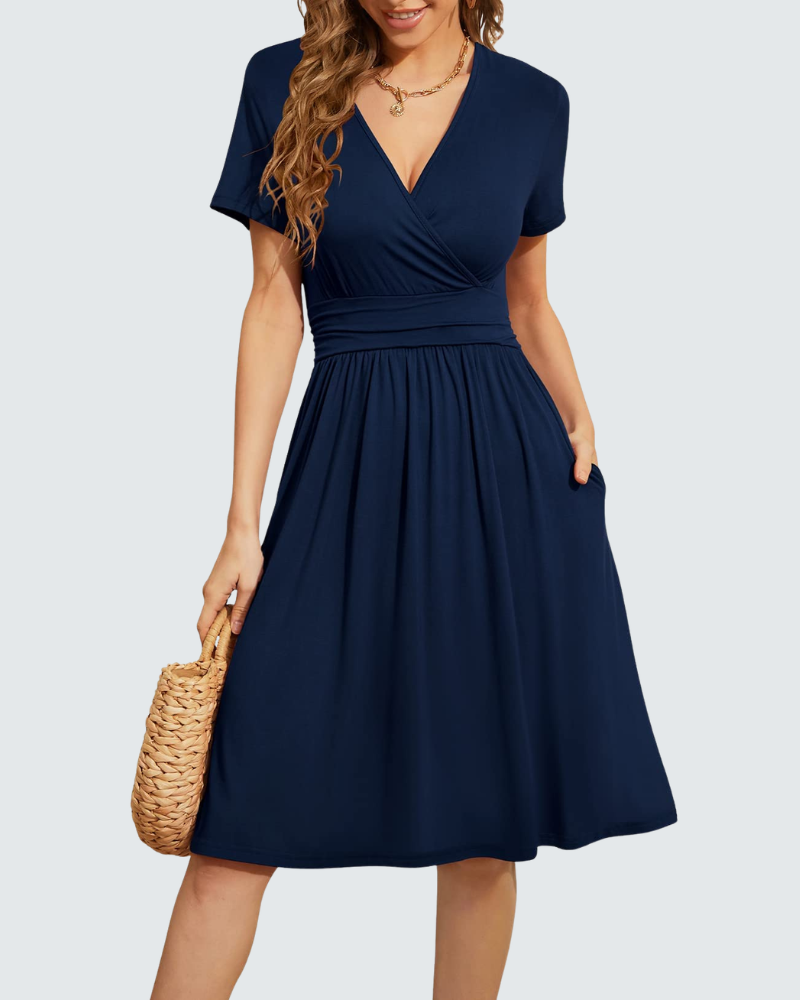 Hazel Vestido de Verano para Mujer – Vestido Floral con Escote en V, Mangas Cortas y Bolsillos