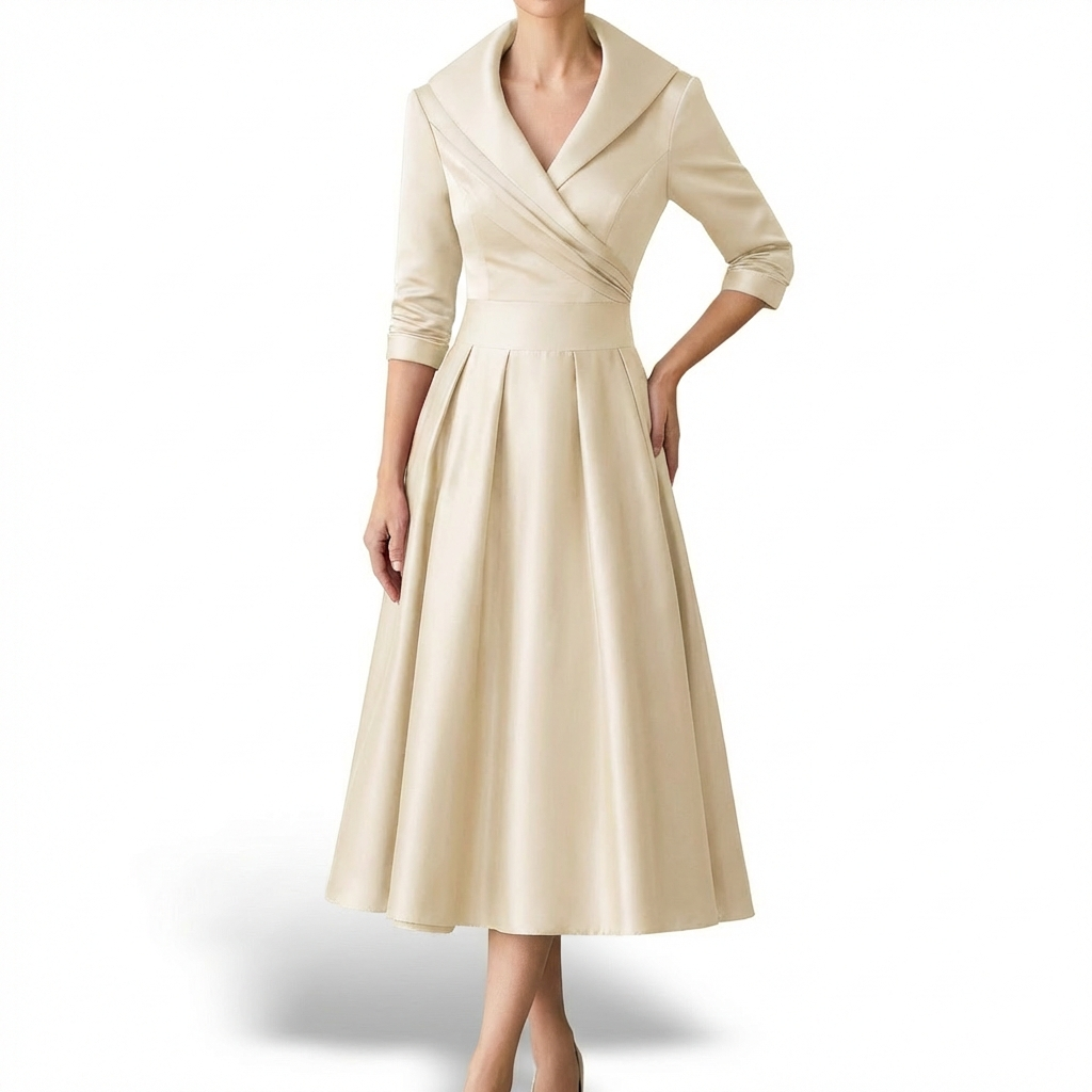 Audrey Robe Femme Midi Portefeuille – Col Revers, Jupe Plissée Élégante Vintage