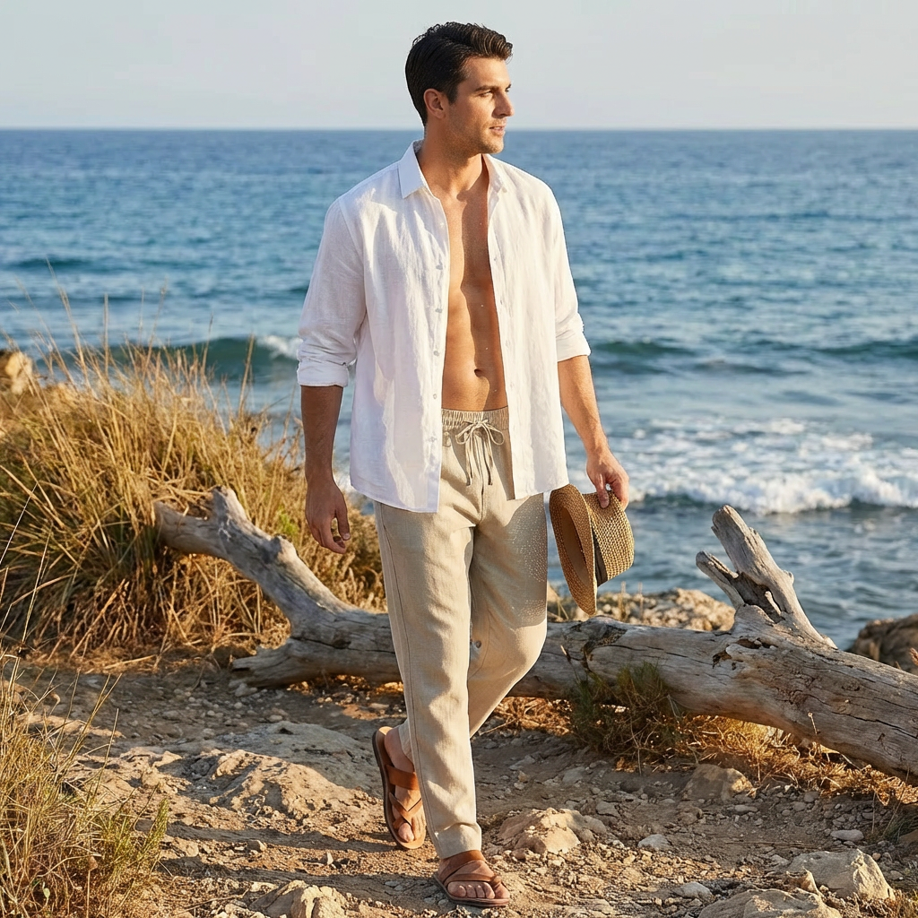 Luca Pantalones Hombre de Verano – Cintura con Cordón, Ajuste Slim al Tobillo Casual Chic