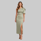Isabella Vestido Mujer Satén Asimétrico – Vestido Elegante de Un Hombro con Abertura Alta