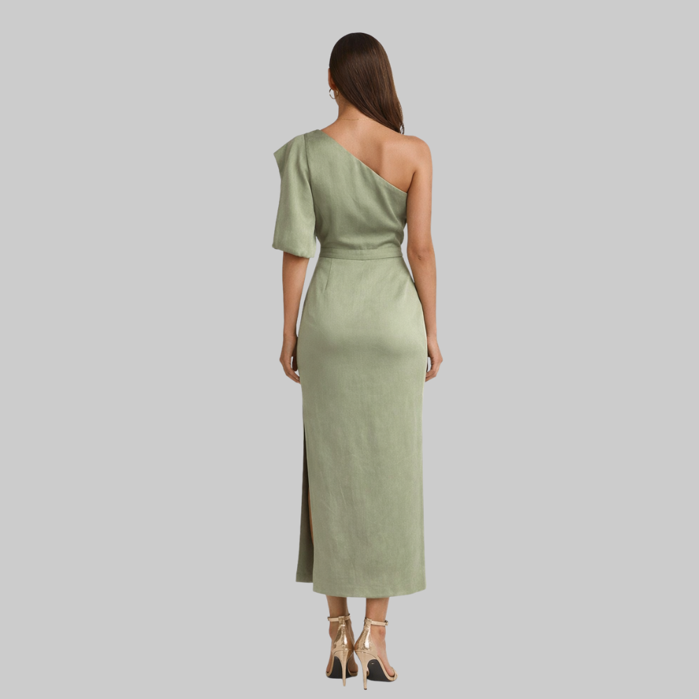 Isabella Vestido Mujer Satén Asimétrico – Vestido Elegante de Un Hombro con Abertura Alta