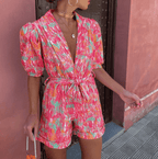 Chiara Tuta Donna Corta – Scollo V, Cintura con Fiocco Elegante Casual