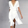 Mariselle Women's Midi Dress – Elegant V-Neck, Minimal Design & Breathable Fabric
